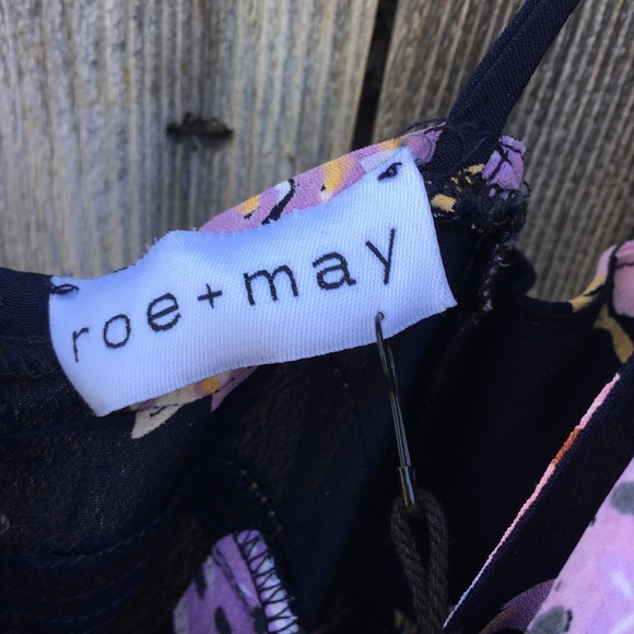 NWT Roe + May Ava Maxi Dress Half Moon Floral Rayon Navy Blue Pink XS - Picture 4 of 10